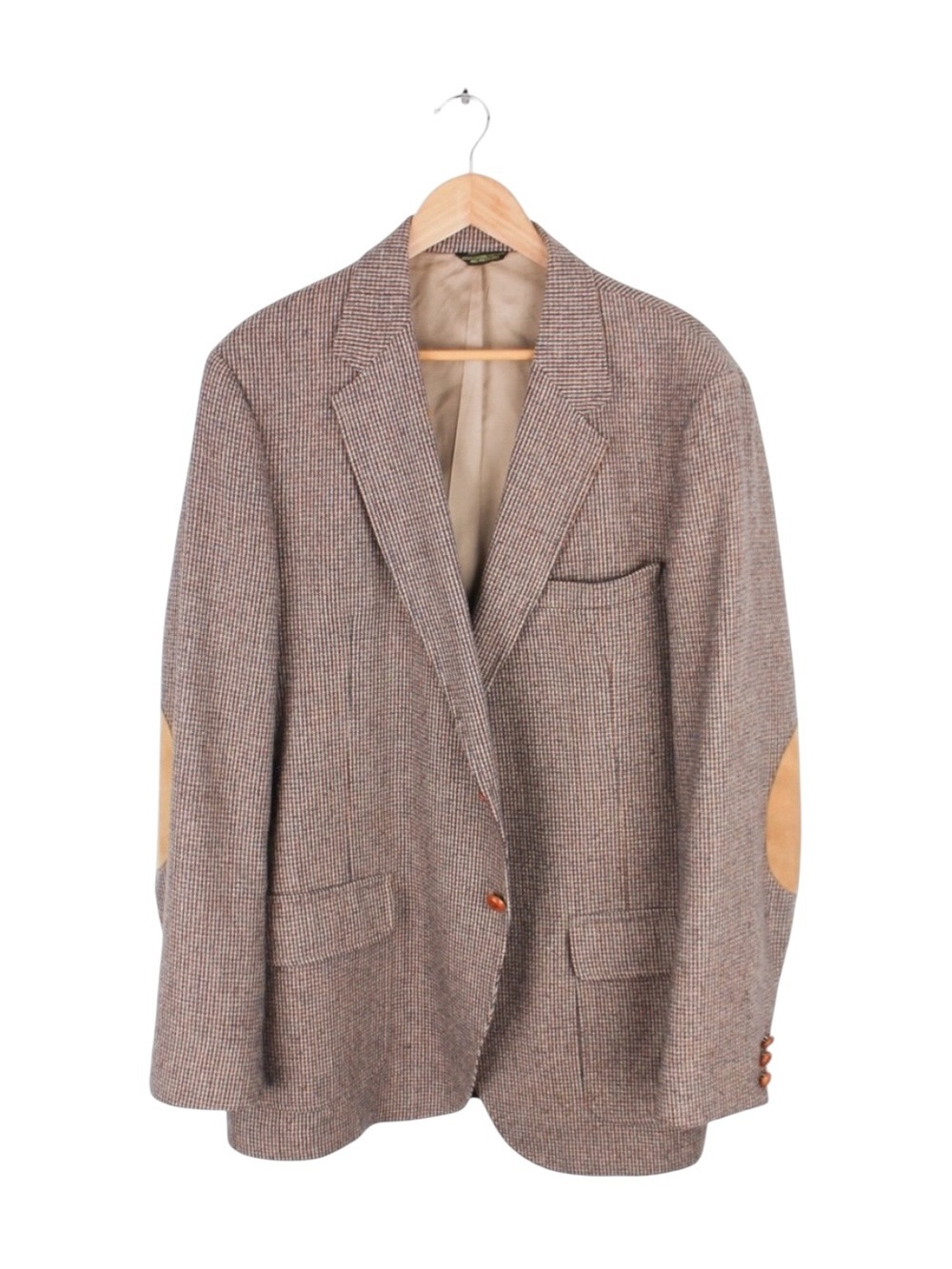 Vintage Wool Houndstooth Sport Coat Blazer Elbow Patches Men's 46L Big‎ Tall